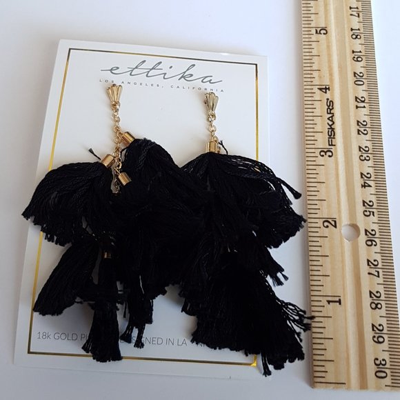 ☀️ Ettika Black Tassel 18K Gold Plated Earrings - Picture 3 of 7
